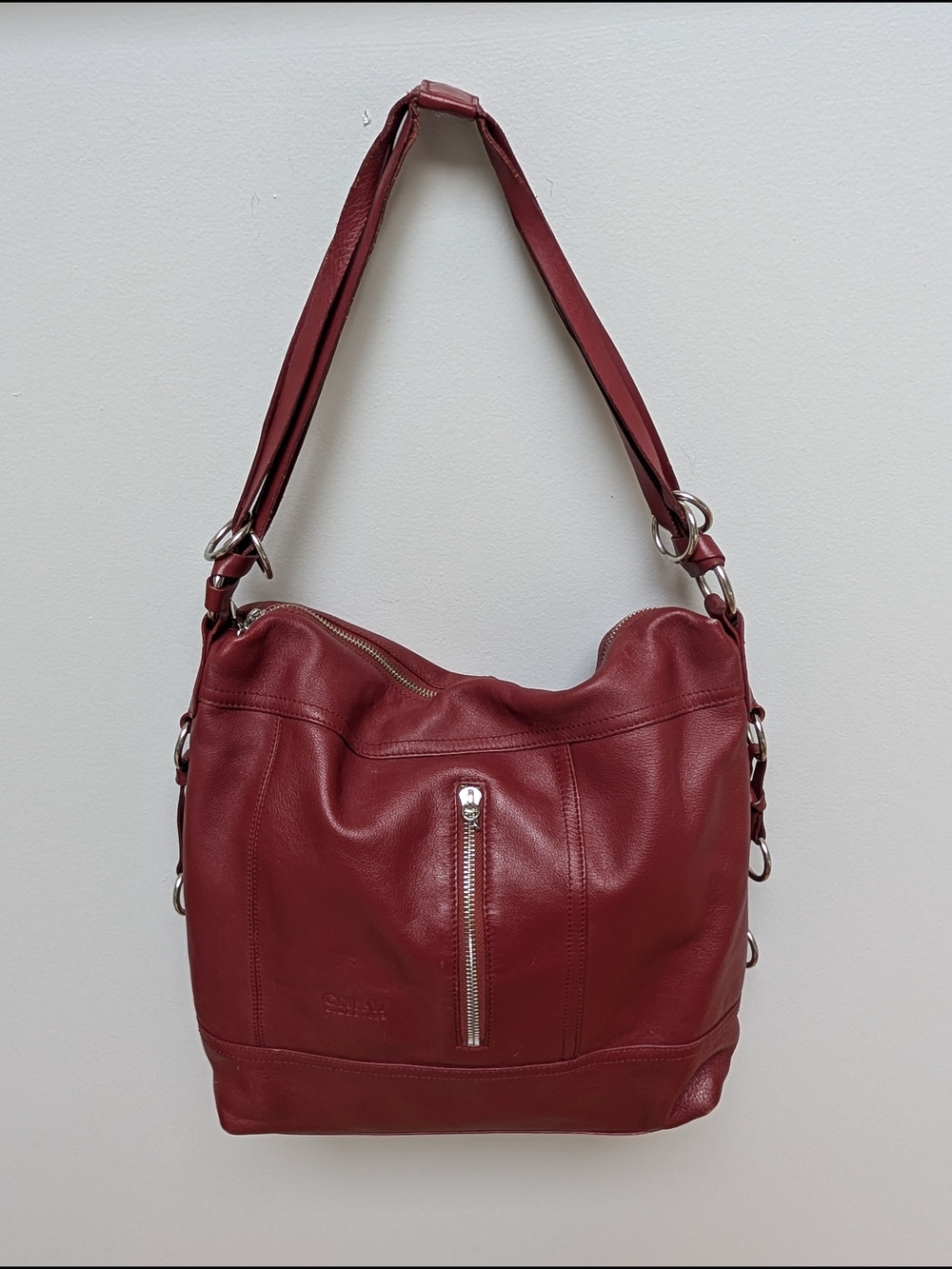 CNKW Red Genuine Leather Hobo Shoulder Bag Large Soft Leather Purse